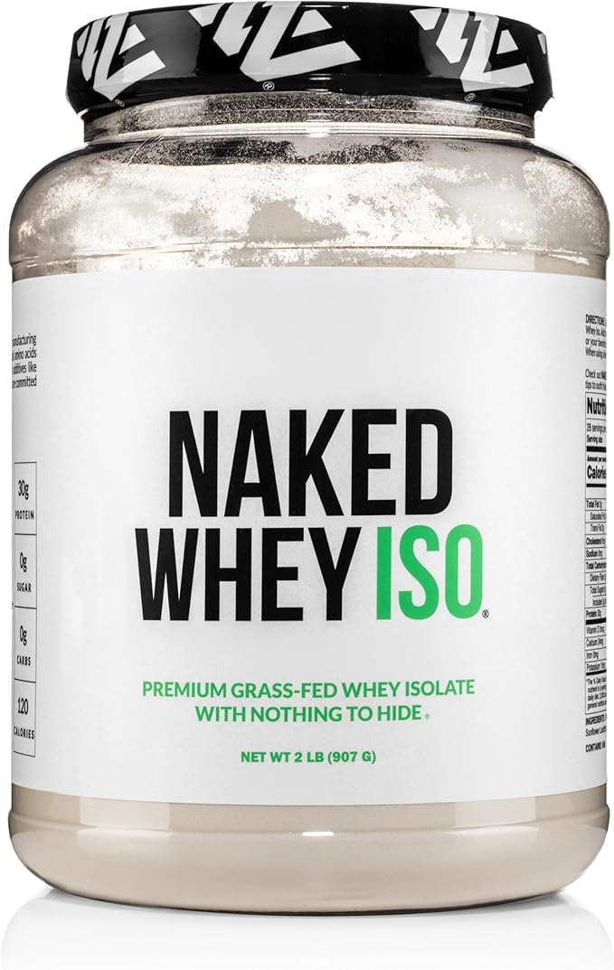 NAKED Whey Isolate Protein - Only 2 Ingredients 30g Grass-Fed Protein Zero Carb Unflavored Undenatured Non-GMO No Soy Gluten-Free No Preservatives - 28 Servings