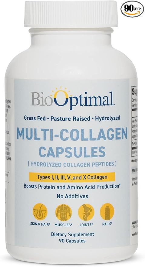 BioOptimal Multi-Collagen Supplement Capsules Types I II III V &amp X Collagen 90 Capsules