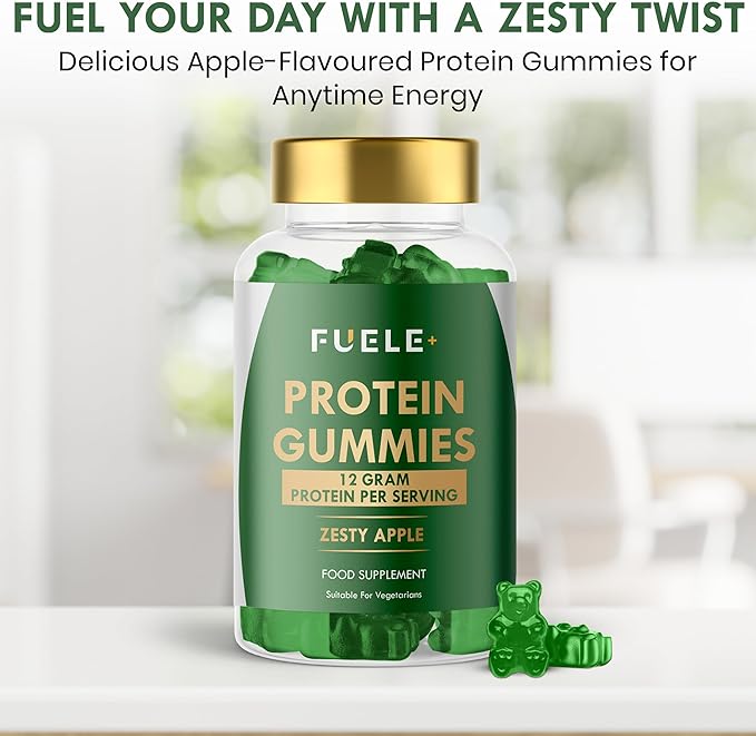 Whey Protein Gummies - Zesty Apple Flavour 12g Protein per Serving - Protein Powder Alternative Vegetarian Convenient Whey Protein Supplement (60 Zesty Apple)