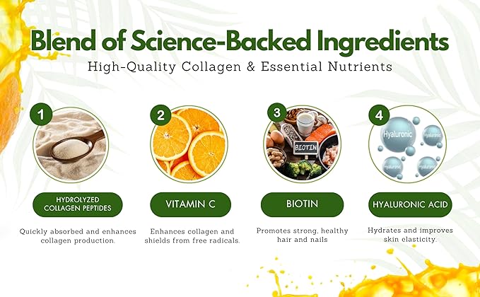 Liquid Collagen for Women &amp Men-Pine'O'Range Flavored Premium Grade 10000 mcg Biotin+8000 mg of Hydrolyzed Collagen for Radiant Skin GlowAnti-AgingHair Growth &amp Nice Nails.16 fl oz-Made in U