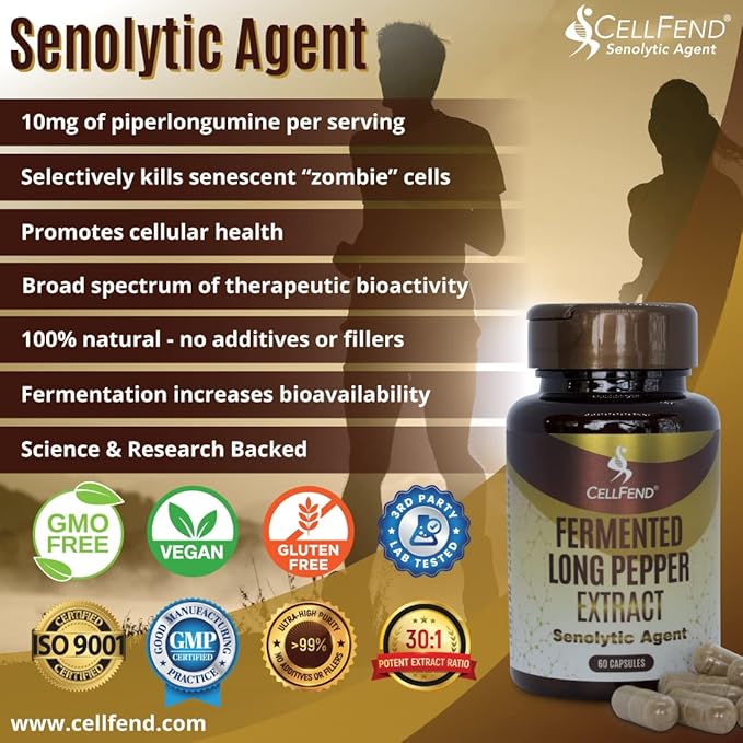Senolytic Supplement Piperlongumin Aging Supplement - Supports Optimal Cell Repair &amp Rejuvenation Naturally Eliminate Zombie Cells 1 Month Supply
