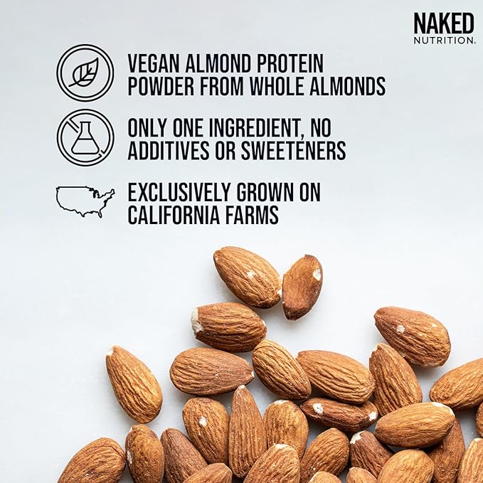 NAKED Almond Protein Powder from US Farms Only 1 Ingredient Vegan Gluten-Free No Additives No Salt No Sugar - 38 Servings - 1.5LB