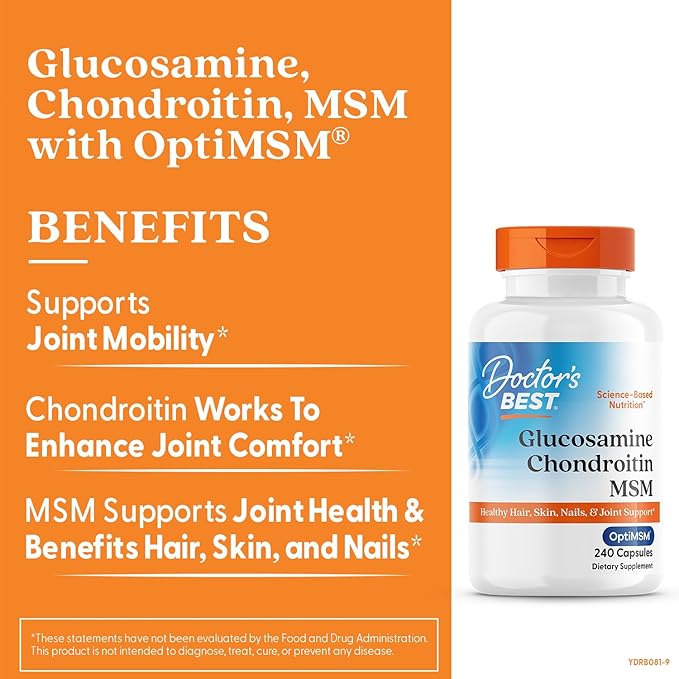 Doctor's BEST Glucosamine Chondroitin MSM - Joint Health Support Supplement for Women &amp Men Nutritional Support for Joint Strength Hair Skin &amp Nails Gluten Free Non GMO - 240 Capsules