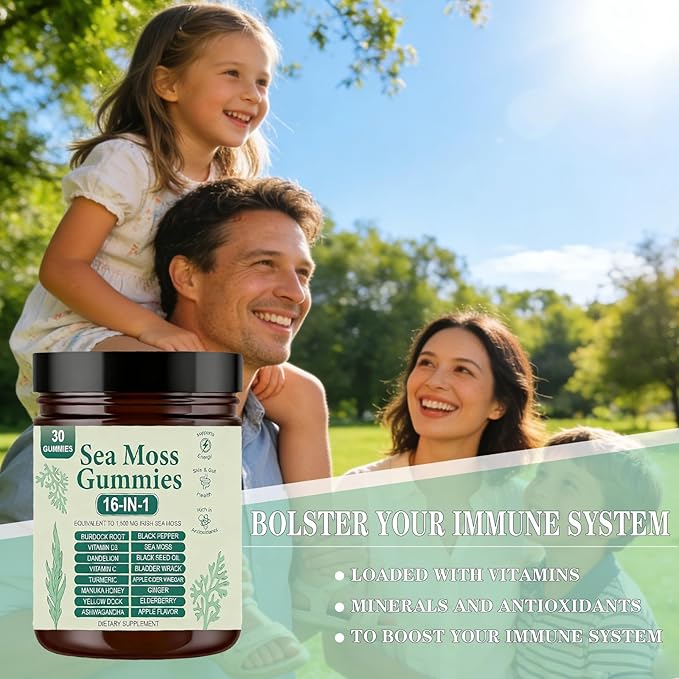 Sea Moss Gummies 16-in-1 Organic Irish Sea Moss Supplement for Immune Support Digestion Energy - Vegan Non-GMO