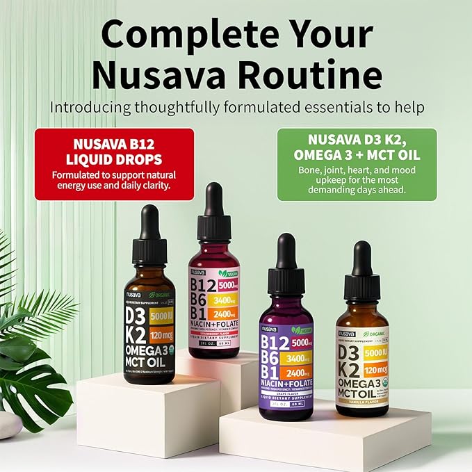 NUSAVA (2 Pack Extra Strength Liquid Vitamin B12 Sublingual Vitamin B Complex - B12 Drops 10000mcg - Methylcobalamin for Energy Brain and Heart Support Raspberry Flavor 2 floz 80 Servings