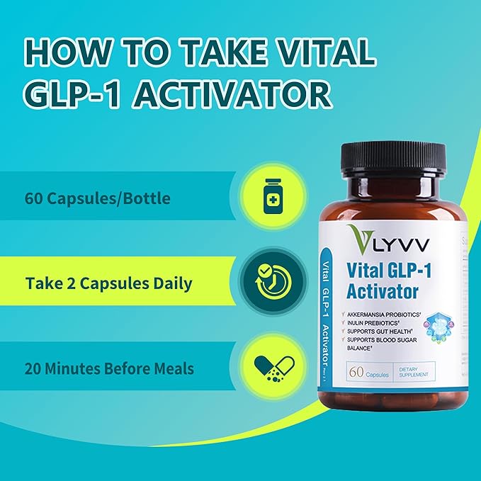 Vital GLP-1 activator Supplement | Probitoic and Prebiotic AkkAkkermansia White Mulberry Leaf Extract Green Tea Leaf Extract Natural Support for Digestive Health Gut Health Blood Sugar Balance