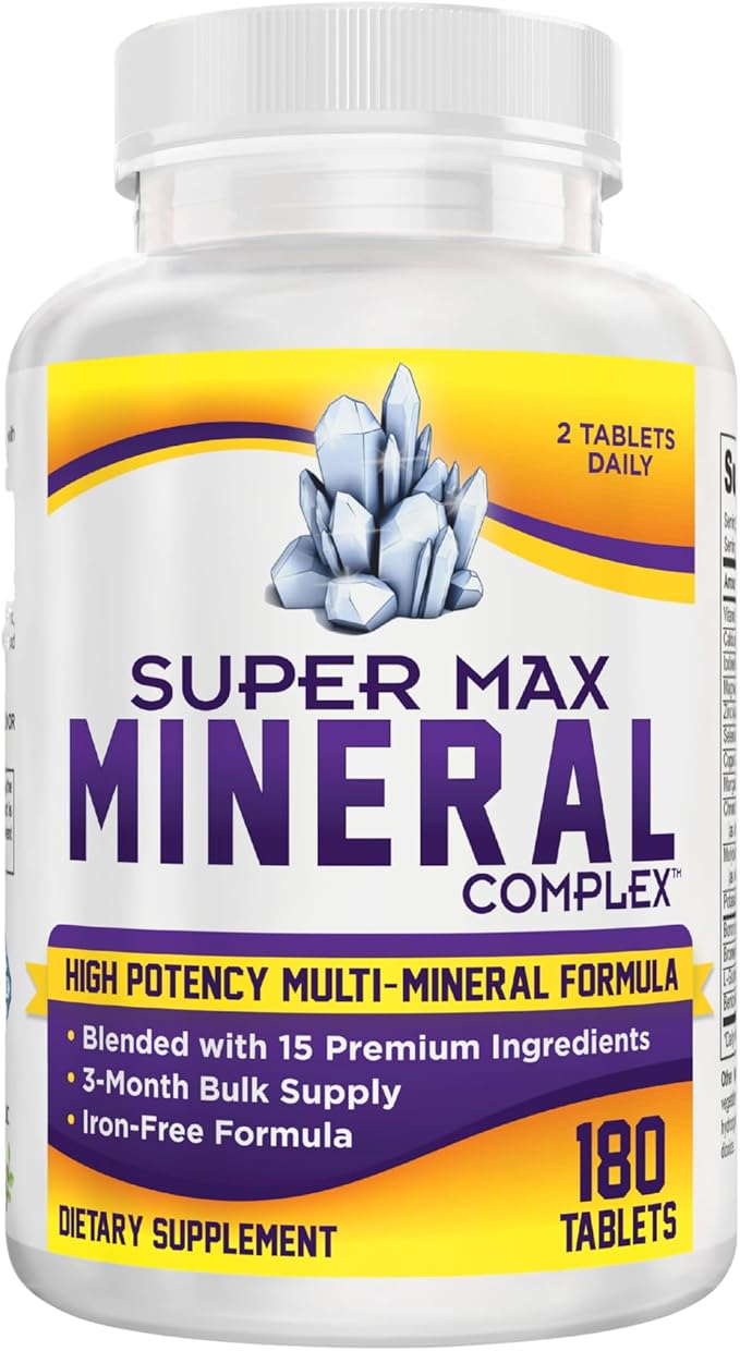 3-Month Multimineral Supplement Support Iron-Free Formula | Daily Multiminerals | Multi-Mineral Supplements | Minerals Complex | 90-Day Bulk Supply | 180 Tablets