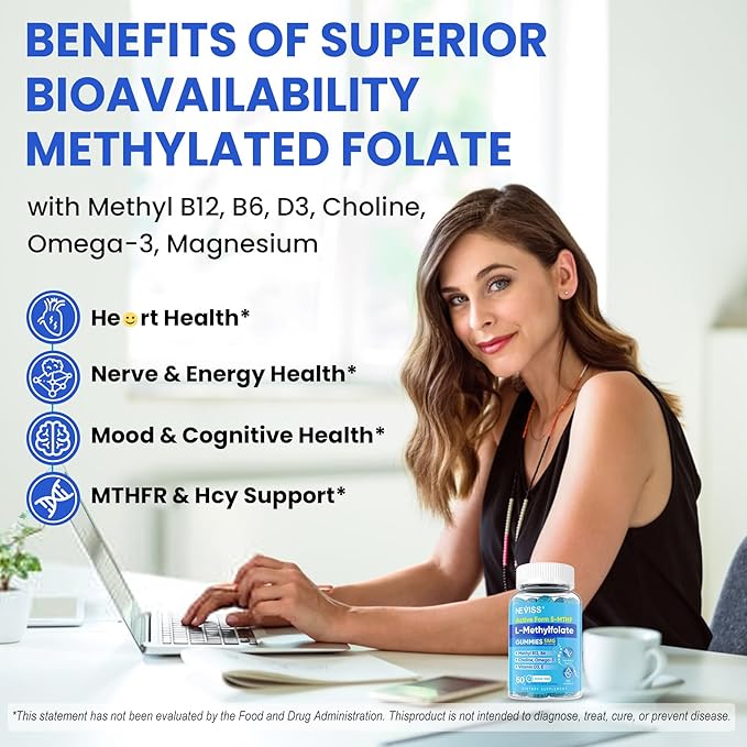 L Methylfolate Gummies &amp Methyl B12 Active 5-Mthf Methylated Folate 5mg Supplement for Women Men w/Methyl B ComplexCholineMagesiumOmega-3Methyl Folate for MethylationFocusMoodSugar Free2P