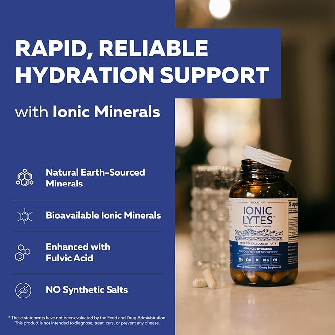 Ionic Lytes™ Electrolyte Mineral Complex with Ionic Sea Salt Fulvic &amp Humic Acid - Supports Hydration Electrolyte &amp Mineral Balance &amp Muscle Function (120 Capsules) - Soy-Free Gluten-Fr