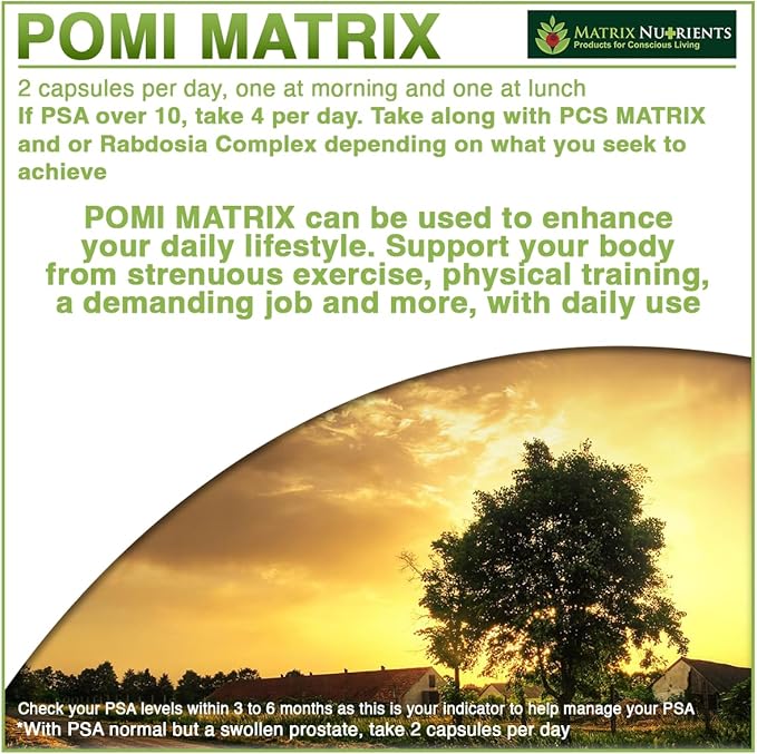POMI Matrix - 10 Times Stronger Than the Competition! - Lower PSA Levels for Healthy Prostate - 100% Organic - Ingredients: Pomegranate Green Tea Turmeric Broccoli - Vegan Capsules (120ct)