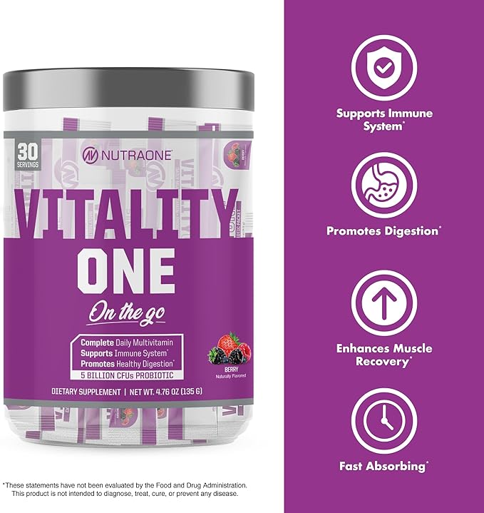 NutraOne VitalityOne On The Go Complete Multivitamin Probiotic and Enzyme Blend Orange Cream – 30 Servings