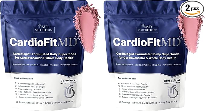 1MD Nutrition CardioFitMD - Vegan Beets Superfood Keto-Friendly - Nitric Oxide Supplement - Beet Root Powder - High Fiber Drink - 30 Days (Pack of 2)