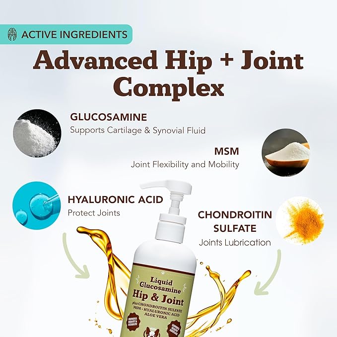 Natural Dog Company Liquid Glucosamine Hip &amp Joint Oil for Dogs 16 oz Extra Strength Cartilage &amp Joint Support Helps Mobility and Eases Occasional Stiffness Dog Vitamins &amp Supplements