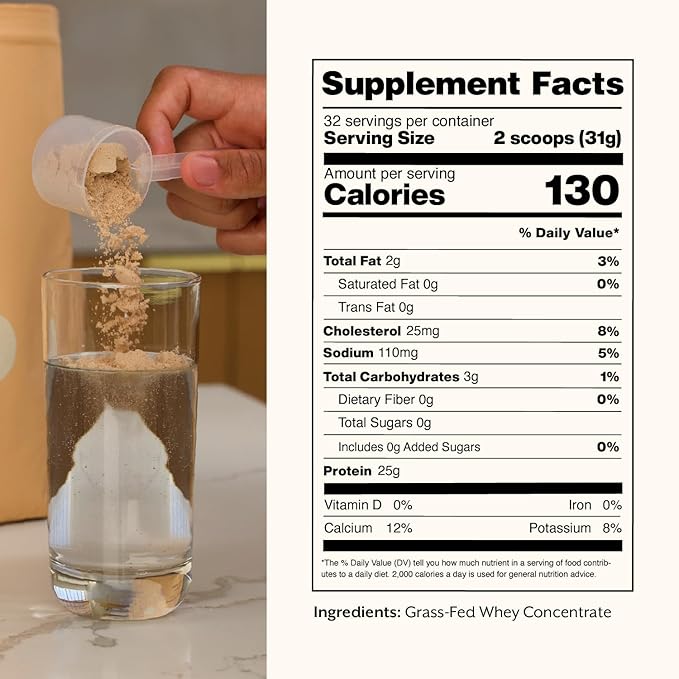 ProMix Nutrition Whey Protein Powder Grass Fed Unsweetened Hormone Free - 25g Protein per Serving Sugar Free Soy Free Unflavored - 32 Servings