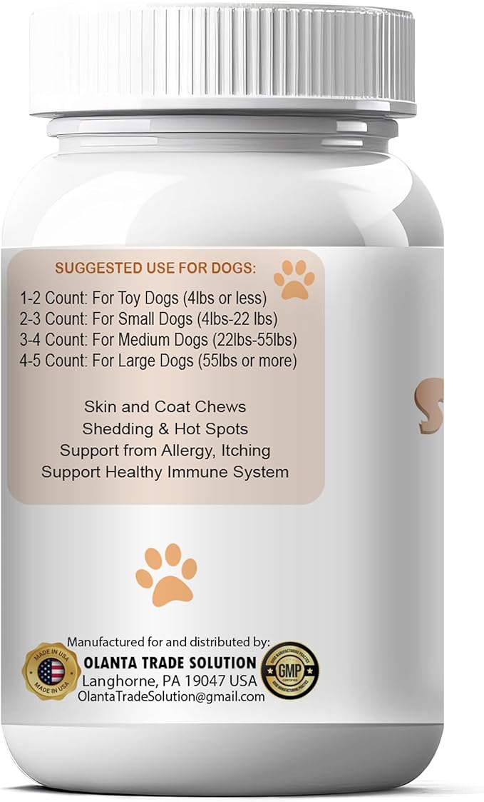 Omega 3 Dog Chews with Salmon Oil Biotin &amp Vitamin E White/Orange 120 Soft Chews 2 Bottles for Skin &amp Coat Support