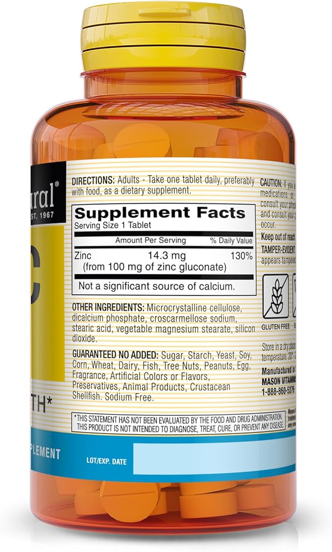Mason Natural Zinc 100 mg - Advanced Immune System Support Improves Antioxidant Support Essential Mineral Supplement 100 Capsules (Pack of 3)