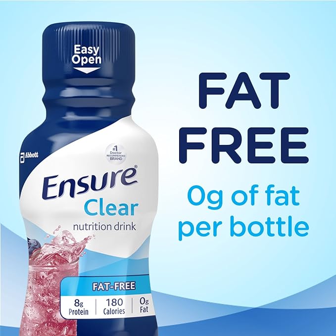 Ensure Liquid Clear Nutrition Drink 0g fat 8g of protein Blueberry Pomegranate 10 Fl Oz (Pack of 12) Bottle gluten free &amp Ensure High Protein Strawberry Nutrition Shake 24 Pack