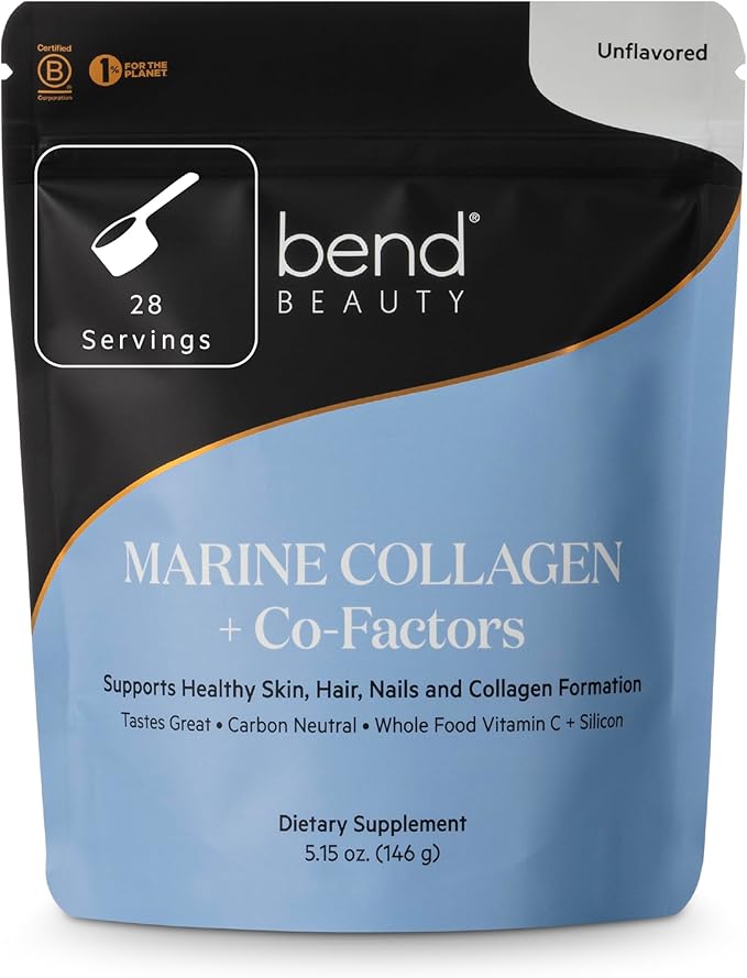 Bend Beauty Marine Collagen + Co-Factors | Unflavored Collagen Powder | Hydrolyzed Collagen Supplement | Fish Collagen Peptides + Silicon + Vitamin C | Supports Healthy Skin Hair and Nails