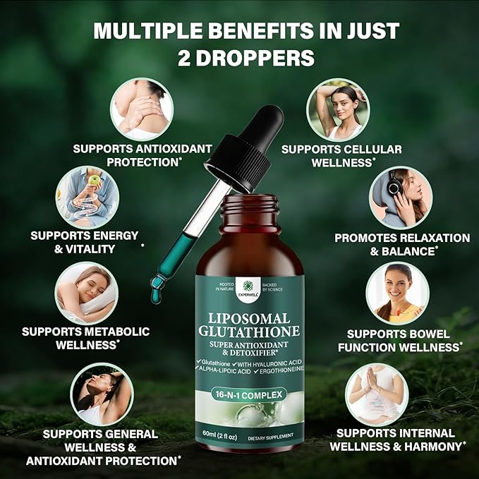 Liposomal Glutathione Liquid Drops 2000mg – Antioxidant Support Liquid Supplement with 600mgAlpha Lipoic Acid &amp Hyaluronic Acid | Vegan Non-GMO Soy &amp Gluten Free (4 FL OZ(Pack of 2))