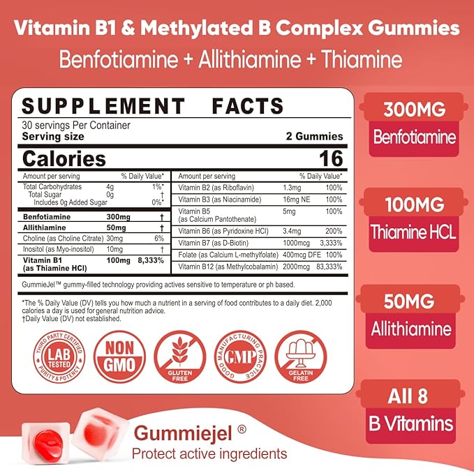 Vitamin B1 + Liposomal L Theanine 500mg Gummies