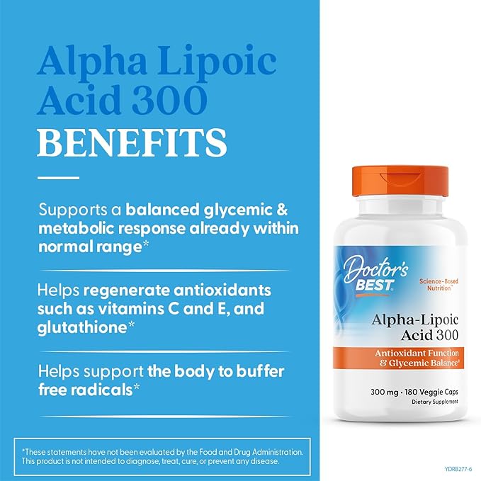 Doctors BEST Alpha-Lipoic Acid 300 Supports Antioxidant Function &amp Glycemic Balance Non-GMO Gluten Free Soy Free Vegan 180 Veggie Caps