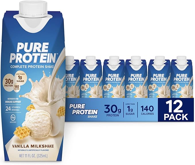 Pure Protein Powder Whey High Protein Low Sugar Gluten Free Vanilla Cream 1.75 lbs &amp Vanilla Protein Shake 30g Complete Protein Vitamins A C D and E Plus Zinc