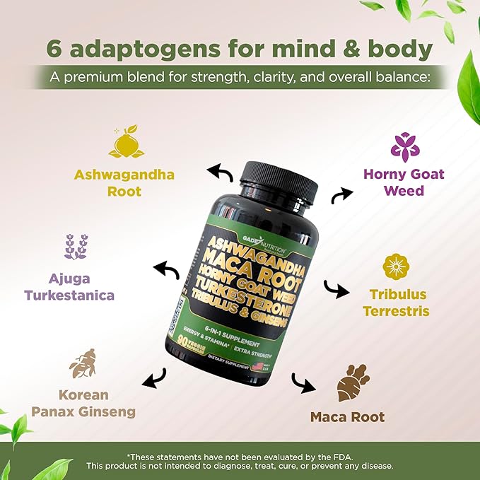 Gade Nutrition Ashwagandha with Maca Root Horny Goat Weed Turkesterone Supplement Tribulus Terrestris Panax Ginseng | Made in USA | Pack of 3