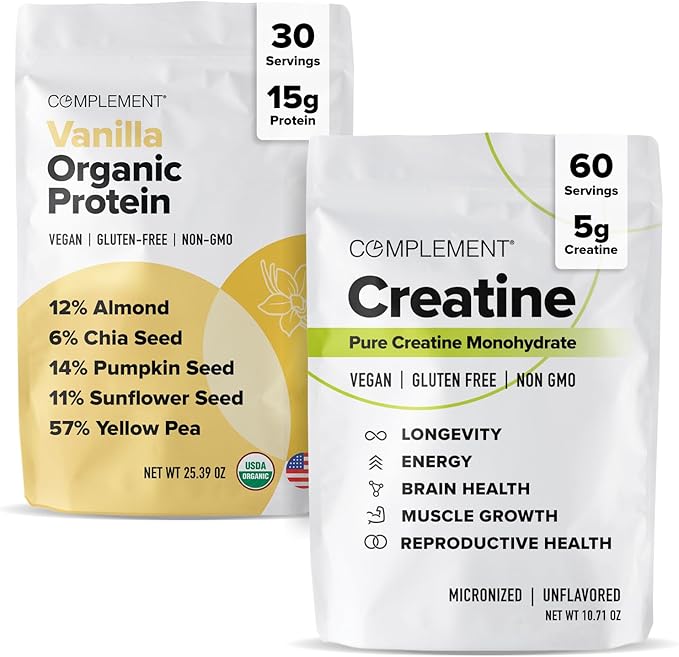Complement Protein &amp Creatine Bundle | Organic Vanilla Protein + Micronized Creatine for Recovery &amp Energy