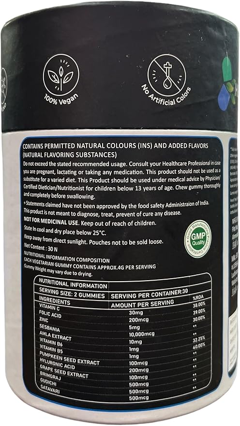 Healthvital Biotin Gummies for Hair Skin and Nails - 30veg Gummies