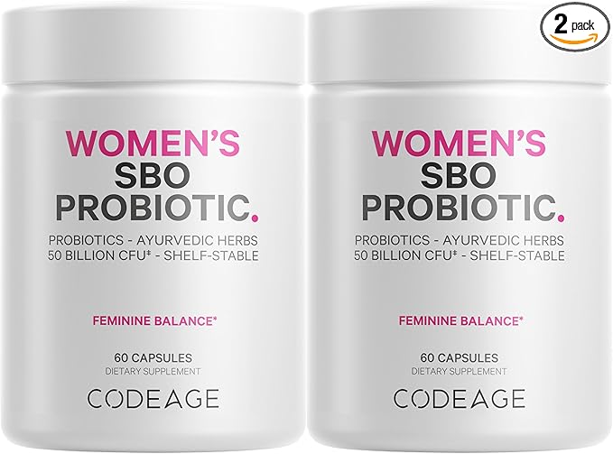 Codeage Women’s Probiotics Supplement - 50 Billion CFUs - SBO Probiotics &amp Prebiotics - Cranberries - Feminine Health - Fermented Botanical Blend Whole Food Supplement - Vegan Non-GMO - 2 Pack