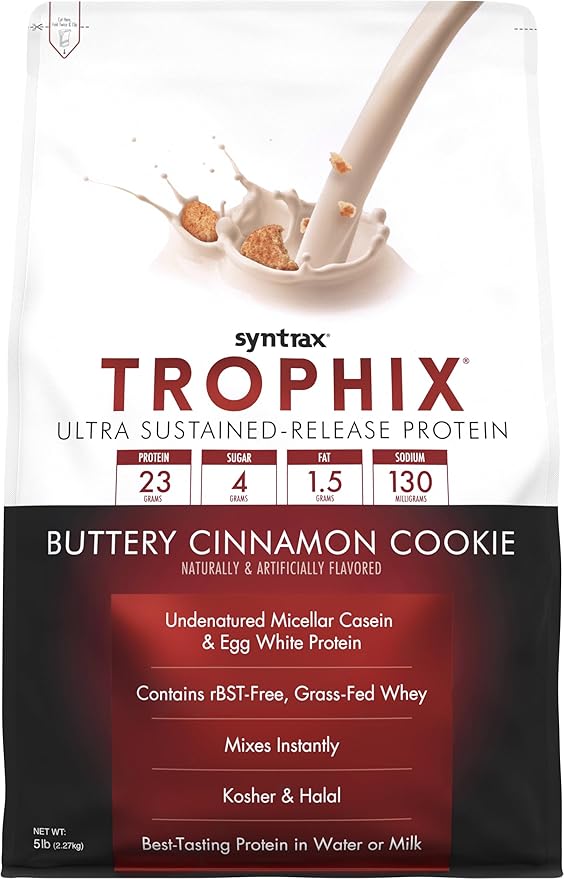 Syntrax Nutrition Trophix Ultra Sustained-Release Protein Powder Blend Real Cookie Pieces Buttery Cinnamon Cookie 5 lbs