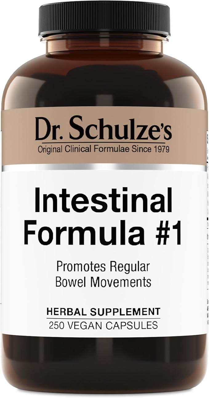 Dr. Schulze's Intestinal Formula #1 - Bowel Movement Supplement for Colon Health Support - Bloating &amp Constipation Aid - Intestinal Cleanse - All-Natural - Plant-Based - Vegan - 250 Count