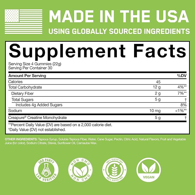 SteelFit Creapure Creatine Monohydrate Gummies for Men &amp Women Lemon Lime - Gym Workout Nutritional Supplements for Muscle Gain Brain Health &amp Strength Building Dietary Supplement 120 Gummi