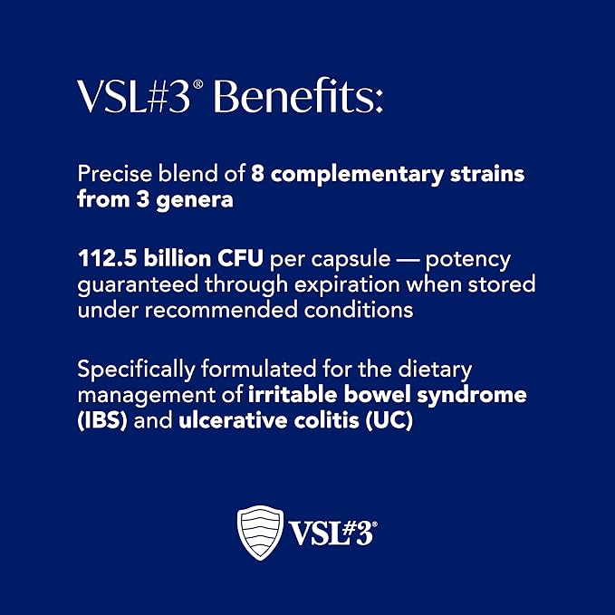 VSL#3® Probiotics for Digestive Health IBS &amp UC Symptoms - 112.5B CFUs High-Potency Multi-Strain Live Refrigerated Probiotic Medical Food for Gut Health Support in Men &amp Women 240 Capsu