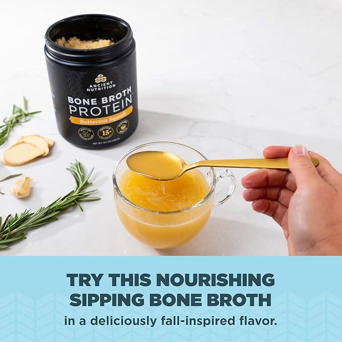 Ancient Nutrition Bone Broth Protein Powder Butternut Squash Grass-Fed Chicken and Beef Bone Broth Powder 15g Protein Per Serving Supports a Healthy Gut 15 Servings