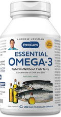 ANDREW LESSMAN Essential Omega-3 Mint - 360 Softgels - Ultra-Pure High Potency Omega-3 Oils. High DHA No Stomach Upset No Contaminants No Mercury. Small Easy to Swallow Softgels