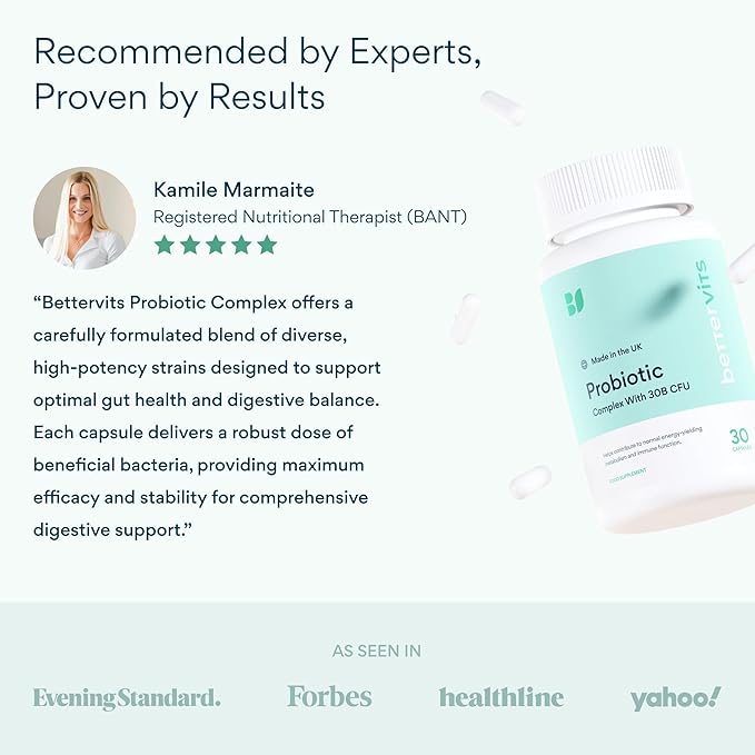 Bettervits Probiotics for Women &amp Men – 75 Billion CFU | Digestive Health and Gut Support Prebiotic | 14 Clinically Studied Strains with Vitamin B12 Lactobacillus and Inulin Fiber | 30 Capsules