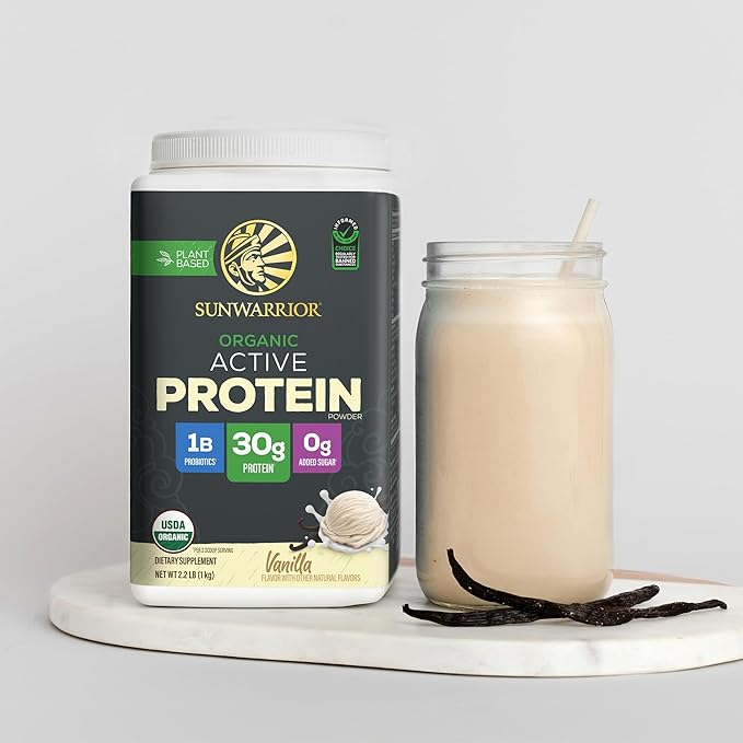 Sunwarrior Organic Plant Based Protein Powder | Vegan Organic Protein Powder with BCAA Amino Acids Plus Recovery Minerals &amp Botanicals | Non-GMO Soy Dairy &amp Gluten Free (Vanilla 20 Servings)