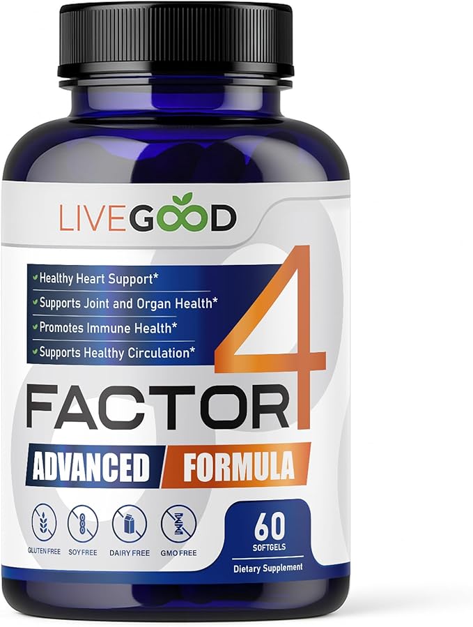 LIVEGOOD™ Factor 4 Omega 3 Fish Oil with EPA &amp DHA CoQ10 and Turmeric Advanced Q10 Coenzyme &amp CoQ10 Supplements DHA Supplements for Heart Joint &amp Immune Support Made in USA 60 Coun