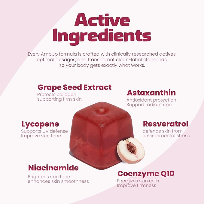 Advanced Antioxidant Beauty Sugar-Free Gummies with Resveratrol &amp Grape Seed &amp CoQ10 Lycopene &amp Astaxanthin Gluten Free Gelatin Free Non GMO Vegetarian Peach Flavor 70 Gummies (2)