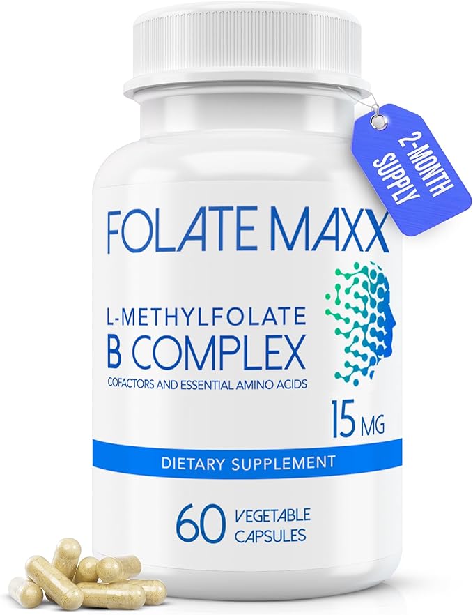 L Methylfolate 15mg with Active Vitamin B Complex – 60 Capsules – High Potency 5-MTHF with B6 Blend and Methyl B12 Supplement – 3-in-1 Non-GMO Gluten Free (2-Month Supply)