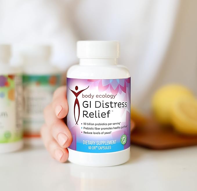 Body Ecology GI Distress Relief | Probiotics Supplement | Gut Support | Non-GMO | 60 Count