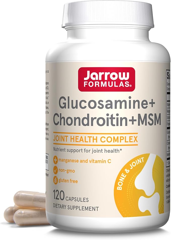 Jarrow Formulas Glucosamine Chondroitin and MSM Capsules Joint Support Supplement with Vitamin C and Manganese Bone &amp Joint Health 120 Capsules 30 Day Supply