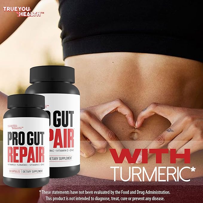 Pro Gut Repair - Leaky Gut Repair Supplements - High Fiber Natural Formula w/Vitamin C &amp Vitamin D - Turmeric - Zinc Gut Lining Repair Support - Promote Digestive Health