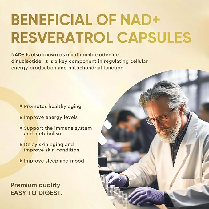 Life Nutrition NAD+ Supplement 2000 mg - 120 Capsules True NAD+ &amp Resveratrol NMN Alternative Supports Anti-Aging Cellular Energy &amp Repair Metabolism &amp Brain Boost for Men &amp Women