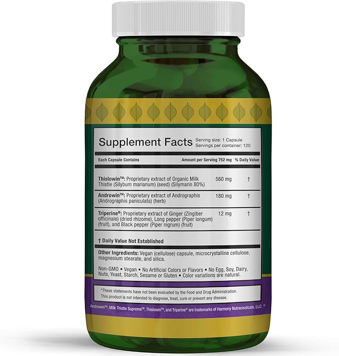 Milk Thistle Supreme™ – Liver Support &amp Detox Harmony with Andrographis &amp Triperine® – Digestion Skin &amp Vitality Support – Dr. Gumman’s Clinical Grade – Premium - 120 Vegan Capsules – Mad