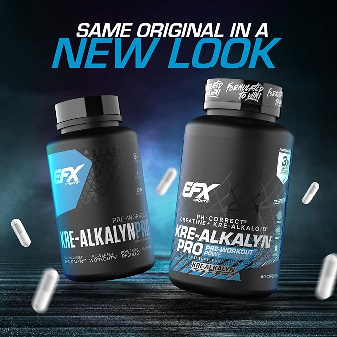 EFX Sports Kre-Alkalyn Pro | pH Correct Creatine Monohydrate Pill Supplement | Muscle Building Pre Workout for Men &amp Women | 30 Servings 60 Capsules