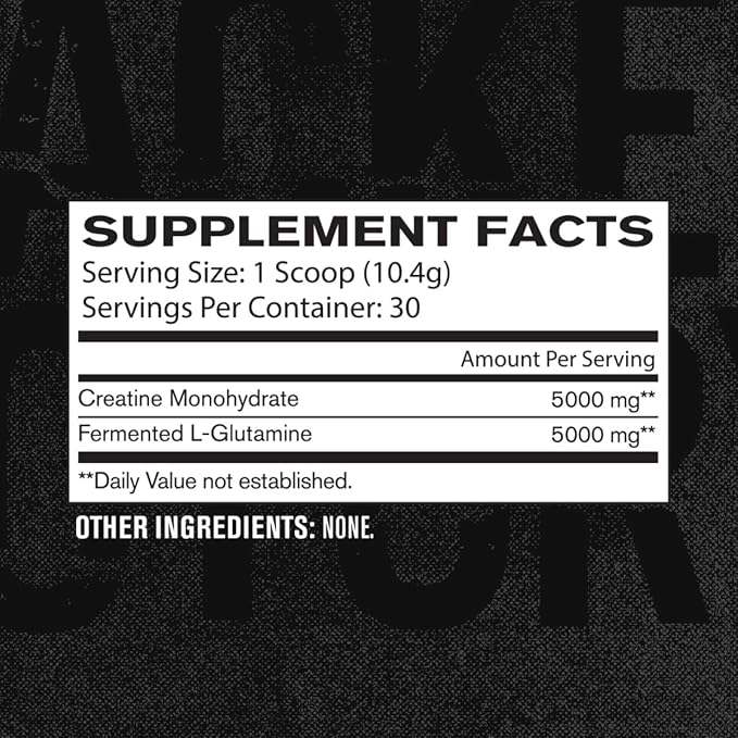 Jacked Factory Creatine + Glutamine - Creatine Supplement with L-Glutamine for Muscle Recovery Muscle Growth Increased Strength Enhanced Energy Output and Gut Health - 30 Servings Unflavored