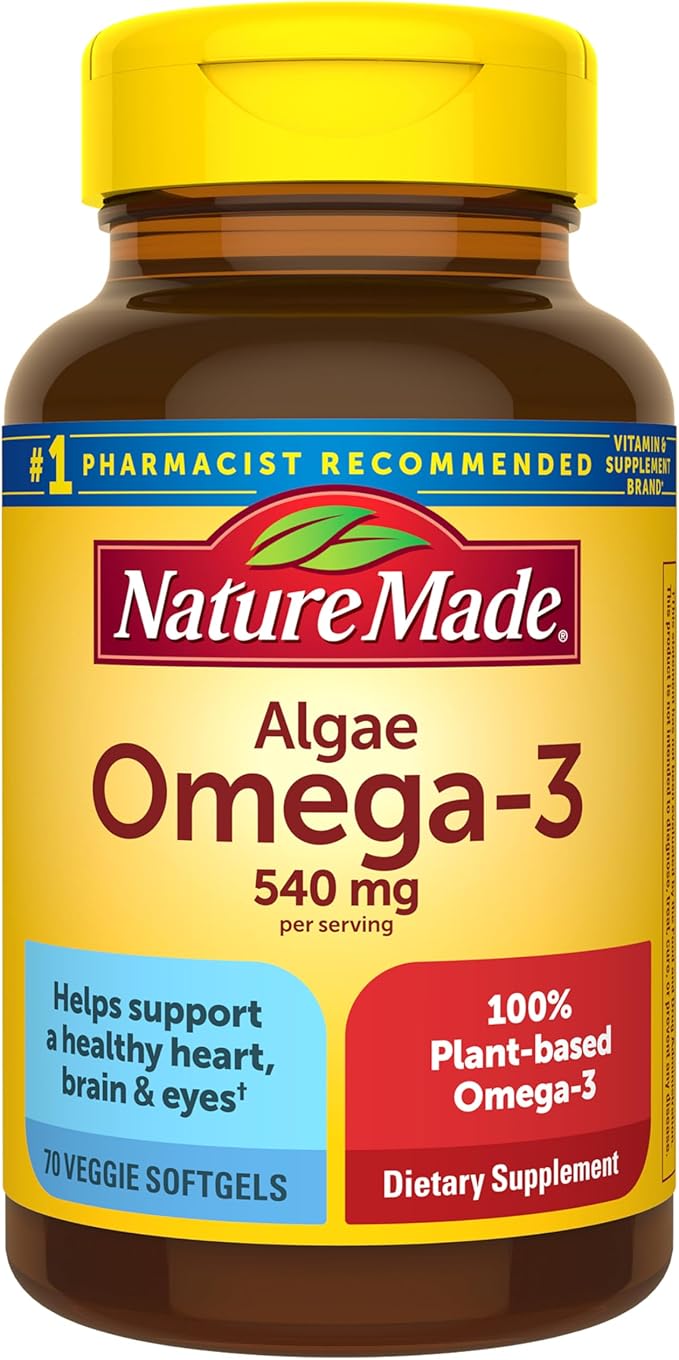 Nature Made Algae Oil Omega 3 Supplement 540mg Omega 3 Fish Oil Alternative 70 Veggie Softgels Sustainable Plant-Based for Healthy Heart Brain and Eye Support 70 Softgels
