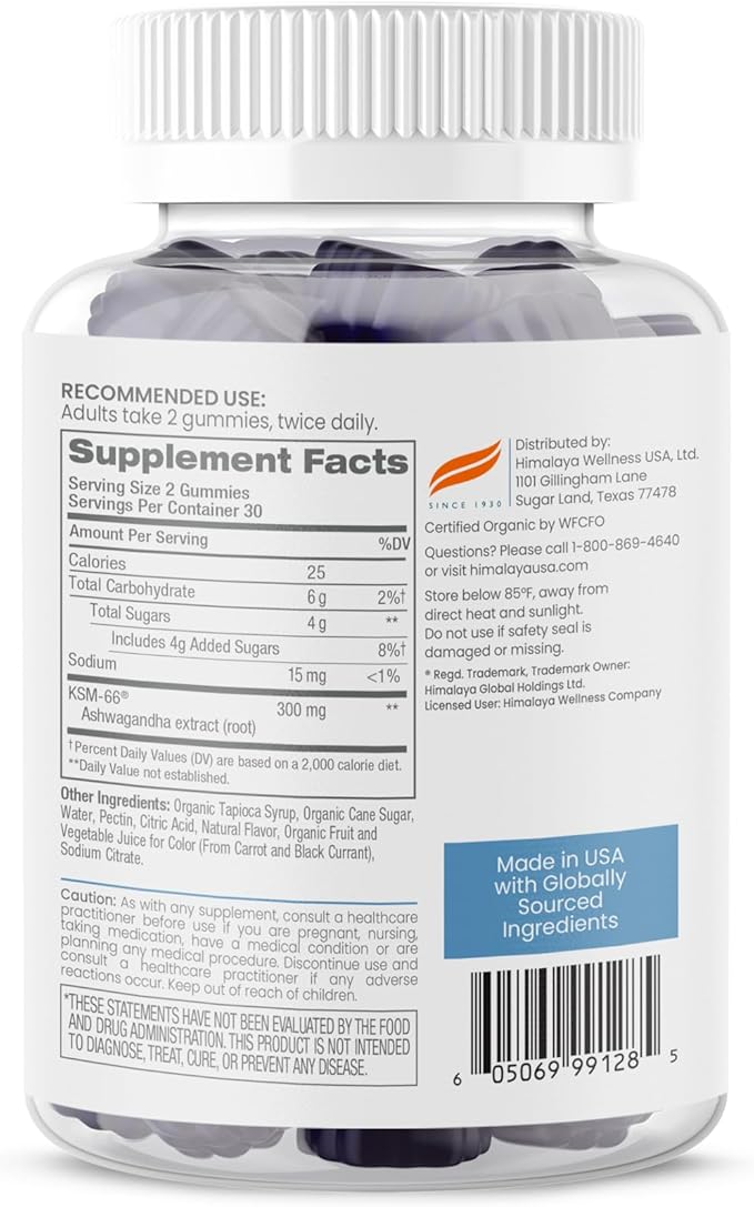 Himalaya Ashwagandha Organic Gummies KSM-66 Organic Ashwagandha to Help with Stress Relief Energy and Relaxation 60 Gummies with Delicious BlackBerry Flavor